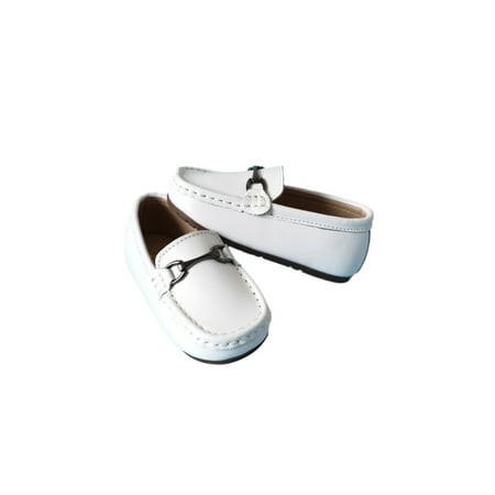 

Sanviglor Boys Loafers Stitching Crib Shoes Slip On Flats Party Breathable Comfort Walking Shoe Lightweight Buckle Loafer Flat White 10C