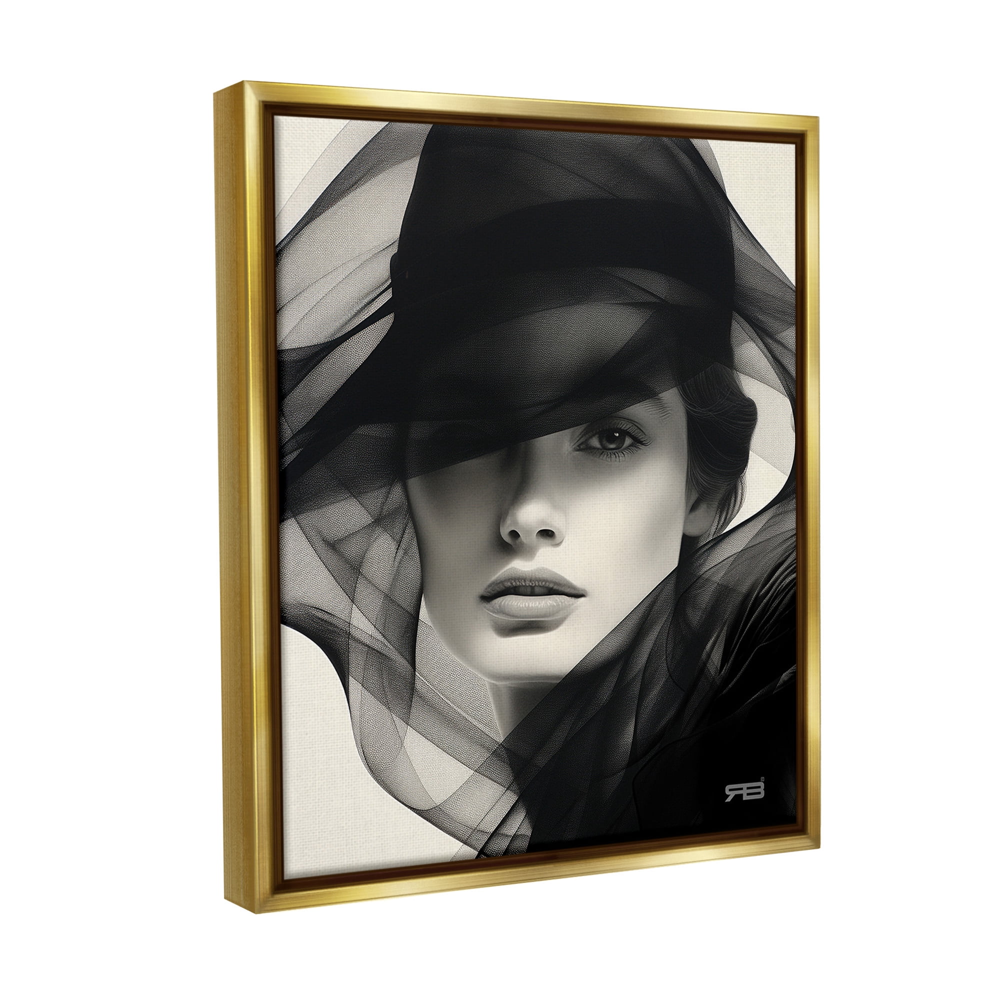 Stupell Industries Woman with Swirling Hat Beauty & Fashion Painting Gold Floater Framed Canvas Art Print Wall Art, 17 x 21