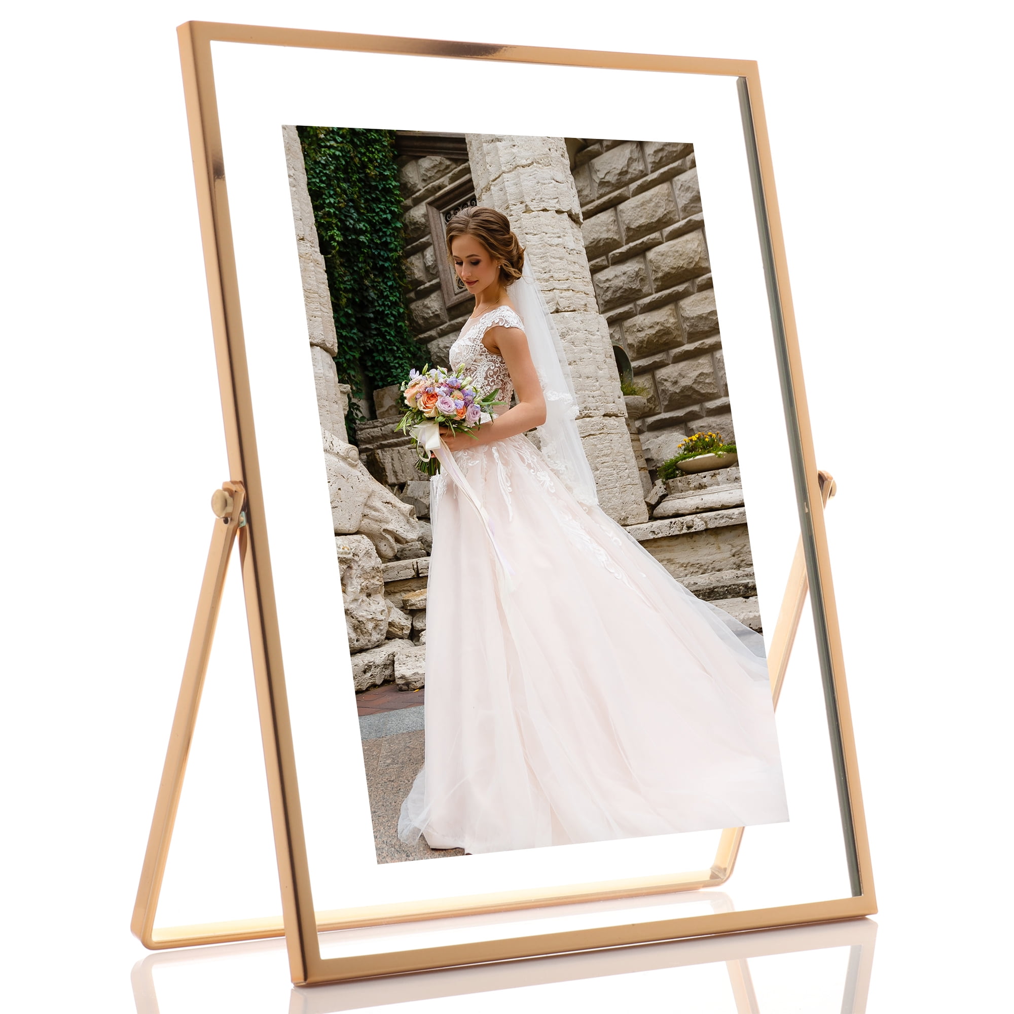 5x7 Gold Metal Easel Float Picture Frame