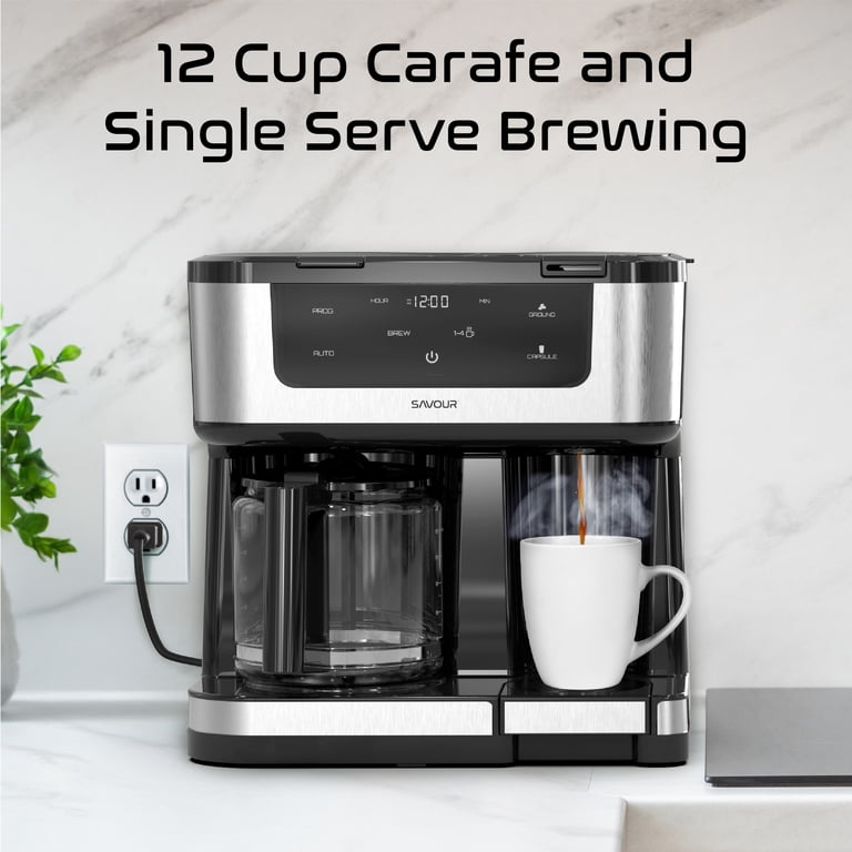 Savour Dual Coffee Maker, 12-Cup and K-Cup Single Serve Coffee Machine,  Black - Walmart.com