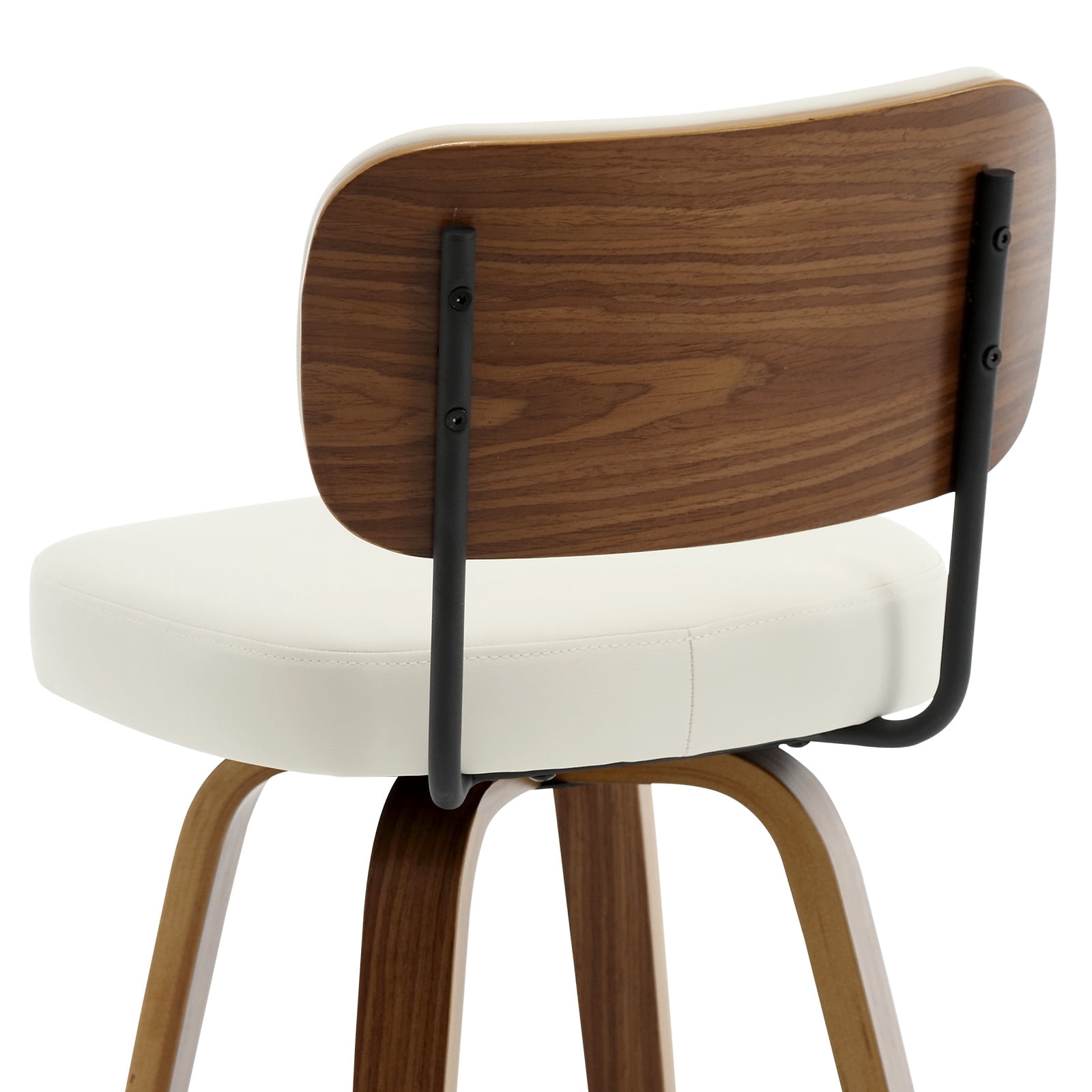 Swivel Counter Height Bar Stools, Set of 2, 29" Upholstered PU Leather Barstools with Back Wood Legs, Mid Century Modern Bar Chair Island Stool for Kitchen Counter, Cream White