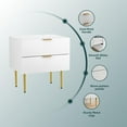thumbnail image 4 of Modern Fluted Nightstand, White Night Stand with Golden Handles and Metal Legs, Wooden Bedside Table with 2 Drawers for Bedroom Living Room, 4 of 15