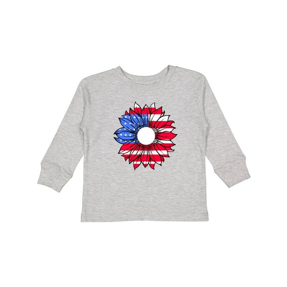 Inktastic American Flag Sunflower in Red White and Blue Boys or Girls Long Sleeve Toddler T-Shirt