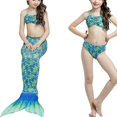 thumbnail image 1 of Traje de baño de cola de pez para niña, cuello halter, corte ajustado, suave y flexible, conjunto de 3 piezas para piscina, fiesta, playa, verde, 120 cm/47,2 pulgadas, 1 of 13