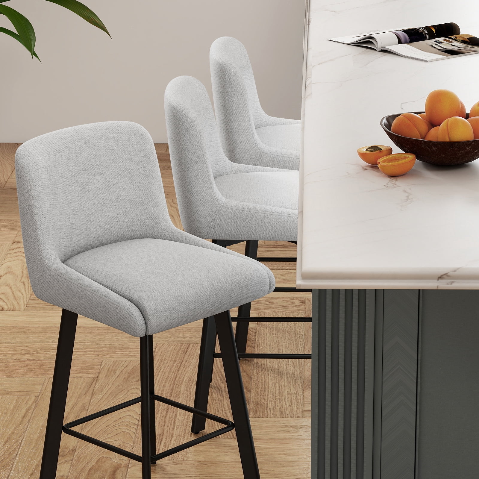 MultiHaven 26.1-Inch Bar Stools Set of 4,Swivel Counter Height Bar Stool with Back & Metal Legs,Fabric Island Chairs Suitable for Kitchen,Bar,Cafe - Light Gray