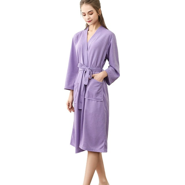Unisex Breathable Solid Color Bathrobe Splicing Home Clothes Robe Coat