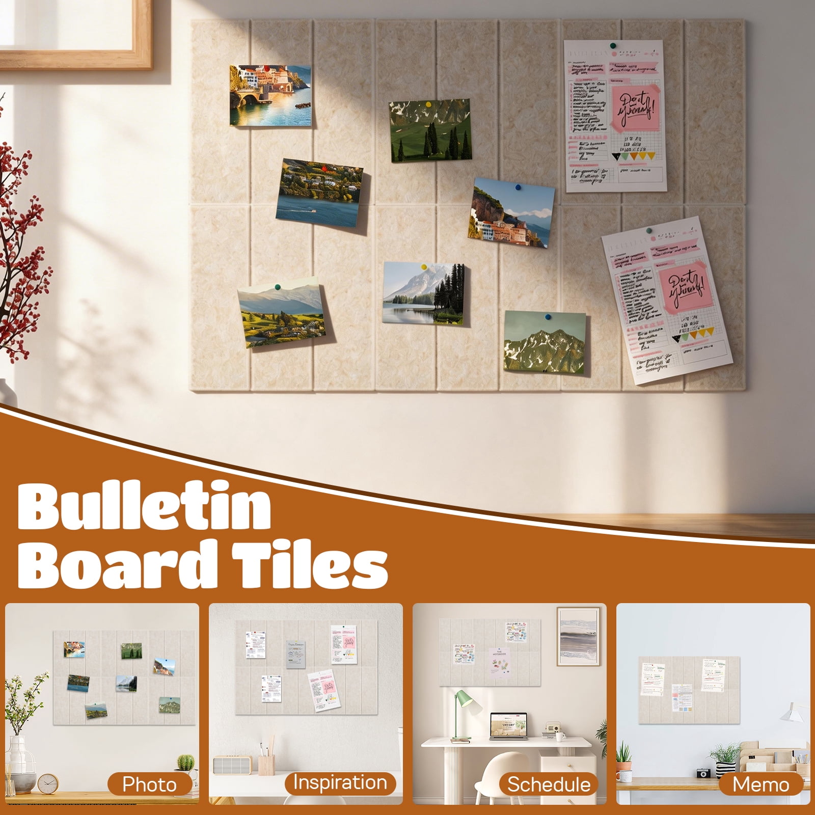 6PCS Felt Bulletin Board Tiles with Adhesive Tabs and Pushpins Felt Wall Tiles Push Pin Board Wall Organizer for Office Home Decoration