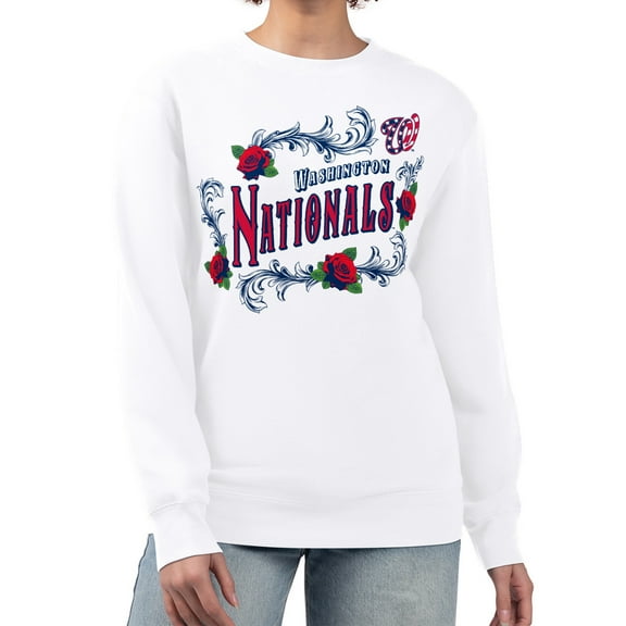Women's G-III 4Her by Carl Banks White Washington Nationals Retro Roses Fleece Pullover Sweatshirt