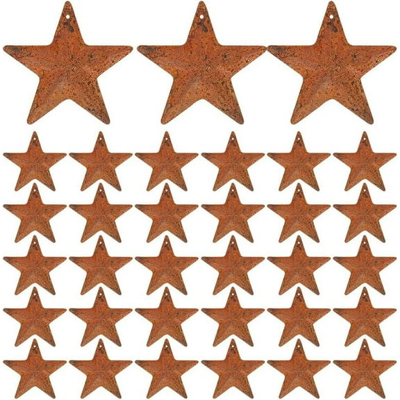60PCS 2" Rusty Metal Barn Star Vintage Primitives Country Decor Tin Steel Stars with Holes Rustic Ornament Original Retro Accents for Patriotic 4th of July Xmas Holiday Home Decor Brown