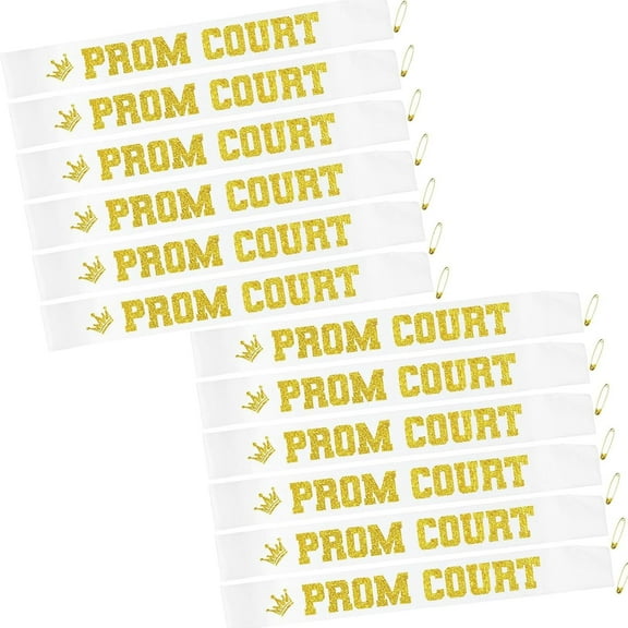 1 pcs Prom Court Sash Glitter Letter for High School Dance Homecoming Party School Prom King Queen Royalty Graduation Party White Gold
