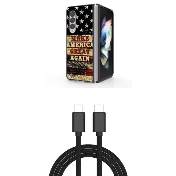 Accessory Bundle for Galaxy Z Fold 4: Slim Snap-On Case (Make America Great Again), PD Power Delivery USB-C to USB-C Cable (3 Feet)