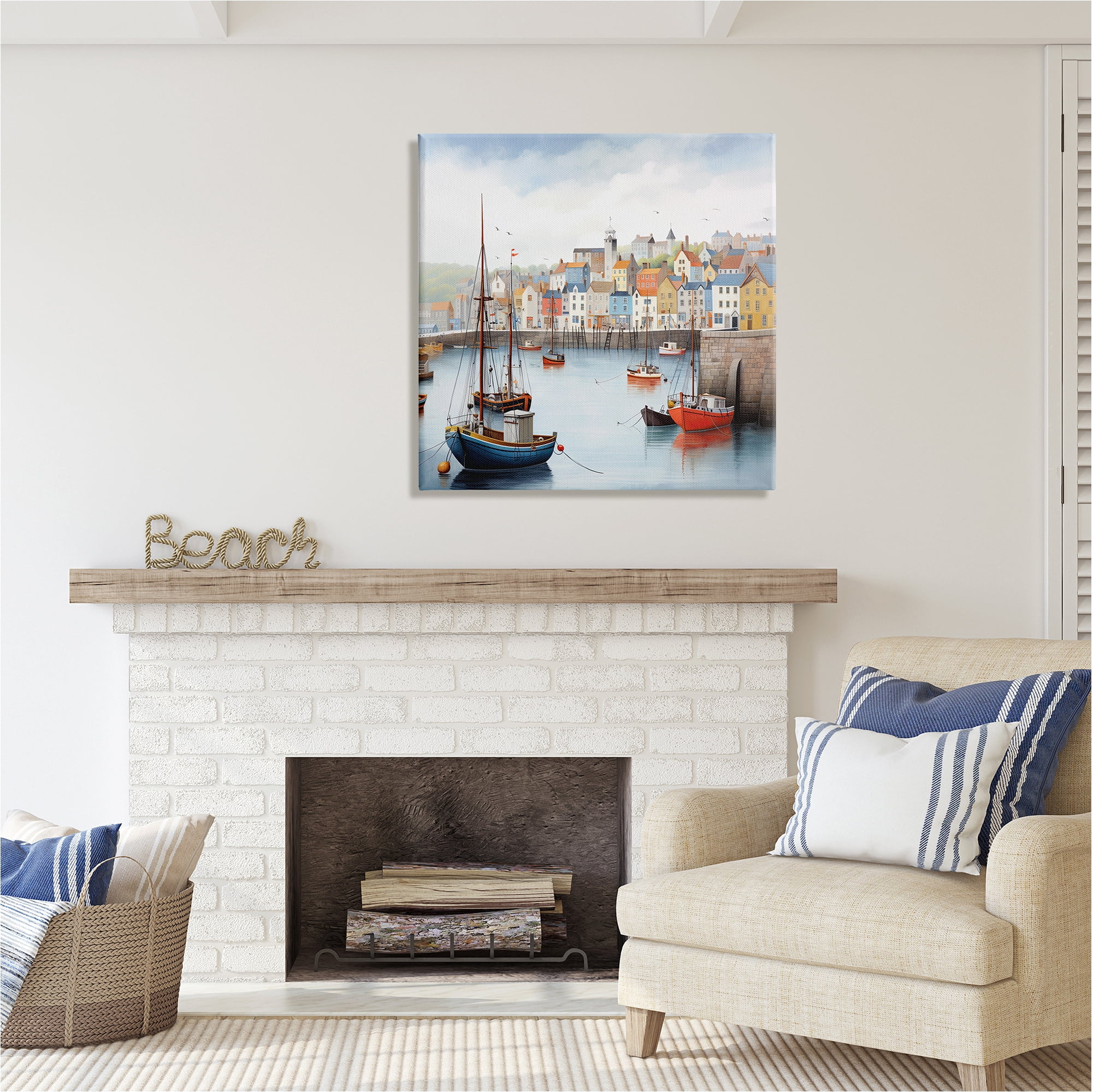 Stupell Industries Waterfront Town Marina Transportation Painting Gallery Wrapped Canvas Art Print Wall Art, 30 x 30