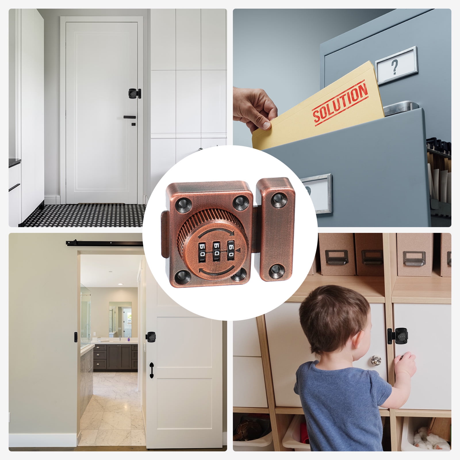 Uxcell Combination Cabinet Latch Zinc Alloy Keyless Drawer Lock, Copper 2 Pack