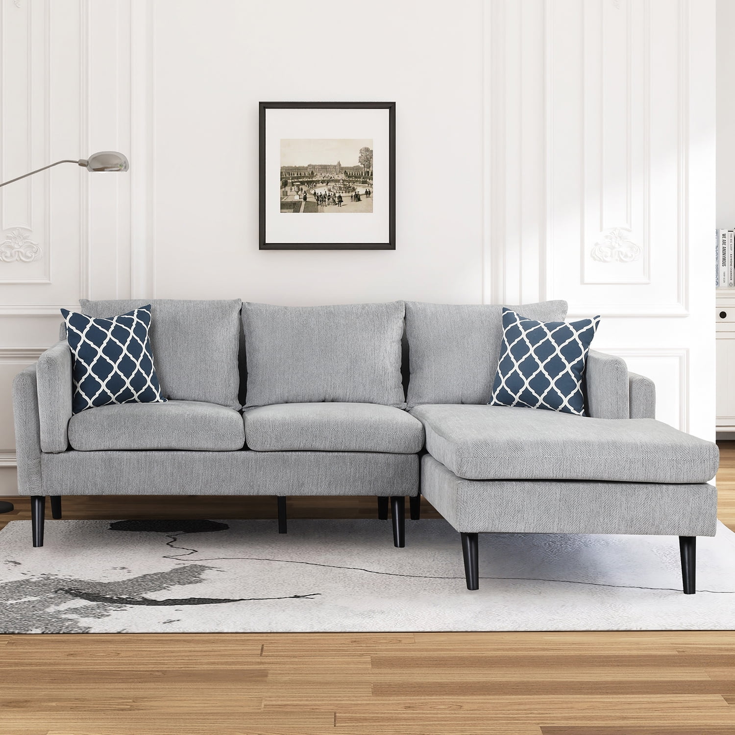 Kadyn Upholstered L-Shape Sofa Couch, 3-Seater Couch with Chaise and 2 Pillows, Modern Linen Sofa for Living Room,Apartment, Light Gray