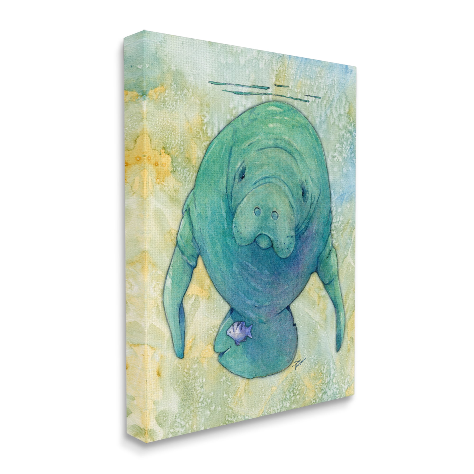 Stupell Industries Green Manatee Underwater Animals & Insects Painting Gallery Wrapped Canvas Print Wall Art, 36 x 48