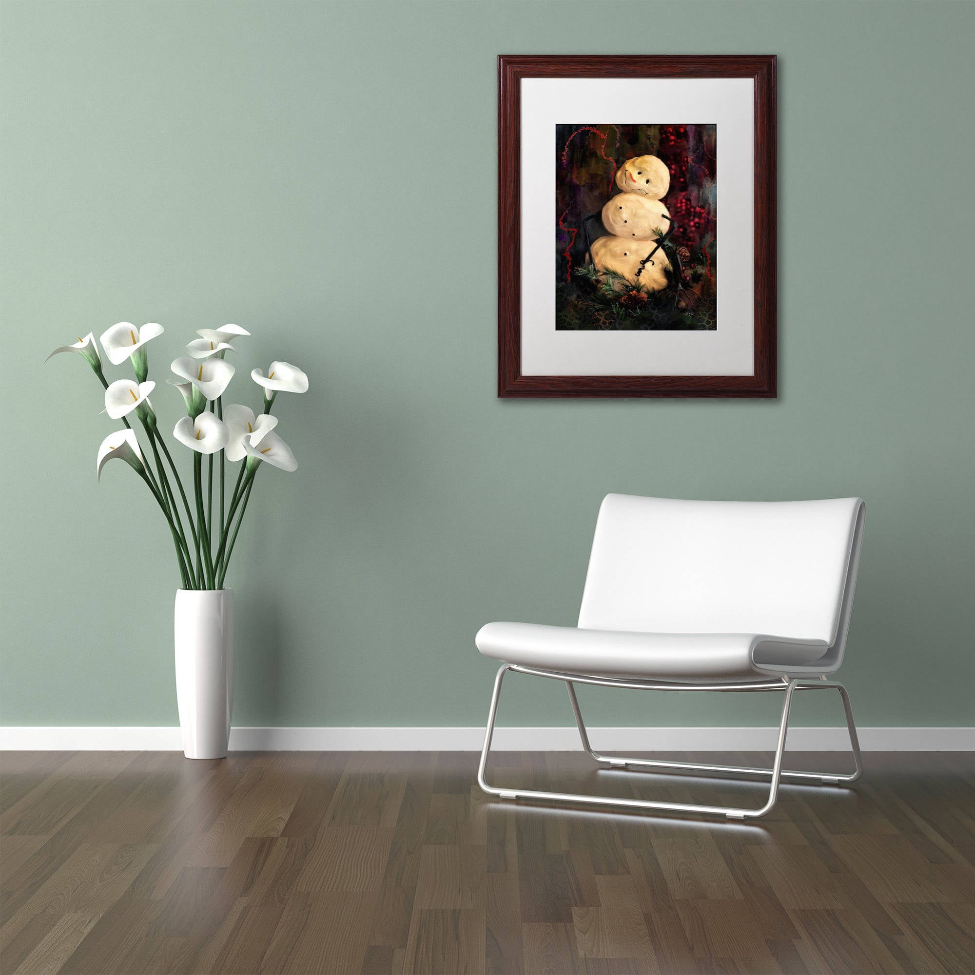 Trademark Fine Art "Forest Snowman" Canvas Art by Lois Bryan White Matte, Wood Frame