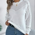 thumbnail image 4 of Wdgfv Women's Lightweight V-Neck Cotton Striped Pullover Top Elegant Women's Winter Pullover Sweater Soft Casual Comfort Round Neck Openwork Long Sleeve Top, 4 of 8