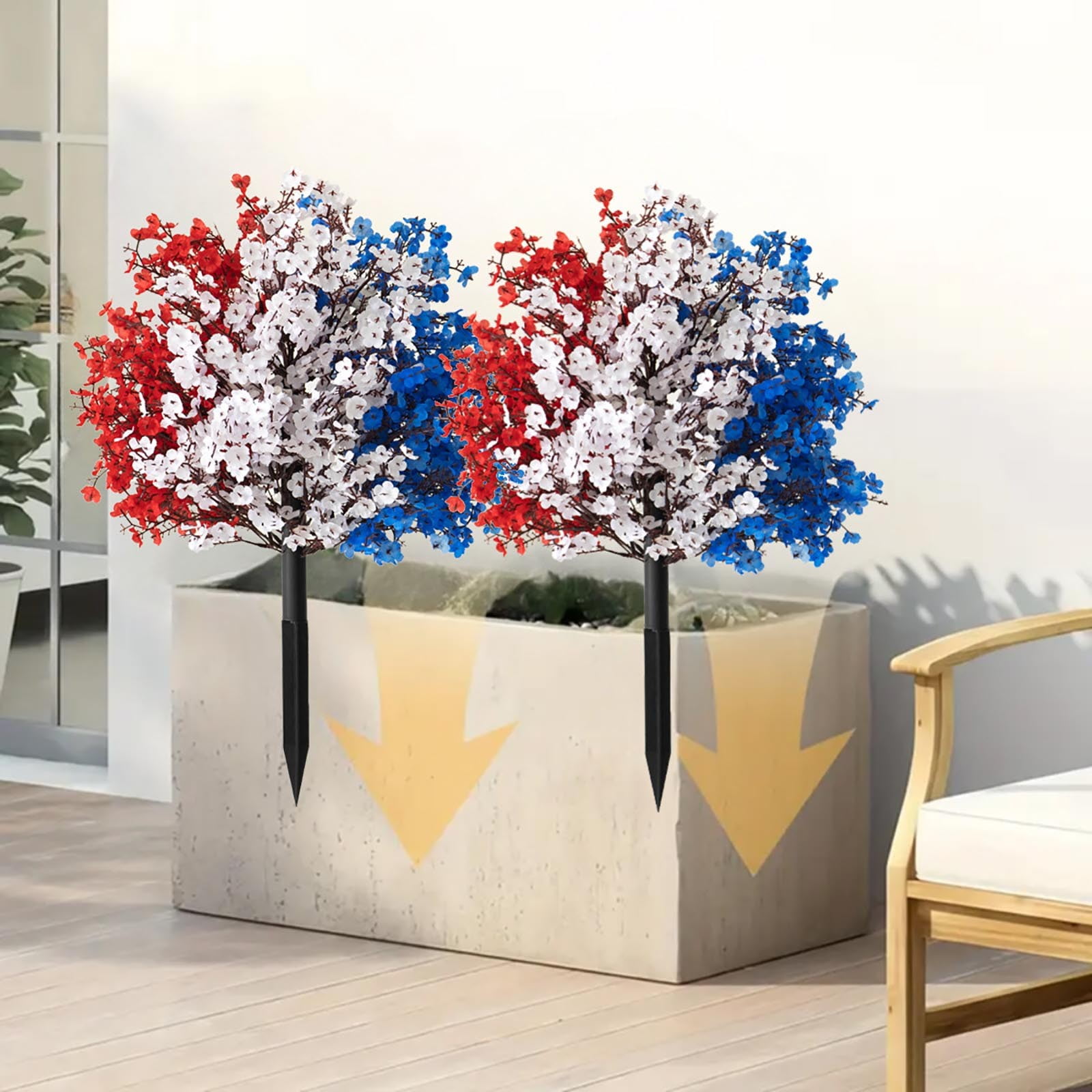 20" Artificial Flowers for Outdoor, Red White and Blue Fake Plastic Flowers Stems for Garden Porch Window Box Home, Faux Plants for 4th of July Memorial Day Independence Day Patriotic Decor