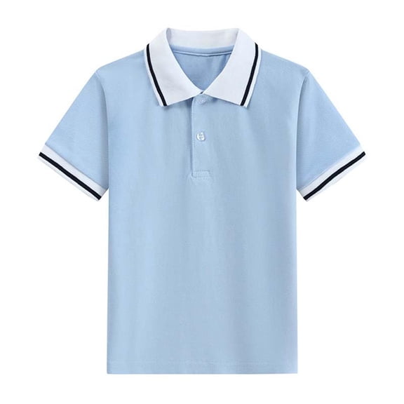 AHTJRT Girls Boys Polo Golf Shirts Lapel Quarter Button Tshirt Short Sleeve Tee Tops School Uniforms Spring Summer Outdoor Activities Blue#01 14-15 Years