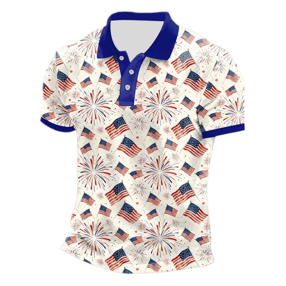 WAYUTE Men Polo Shirts Independence Day 4th of July Shirt Stars and Stripes Graphic Short Sleeve Lapel Classic Fit Top Casual Summer