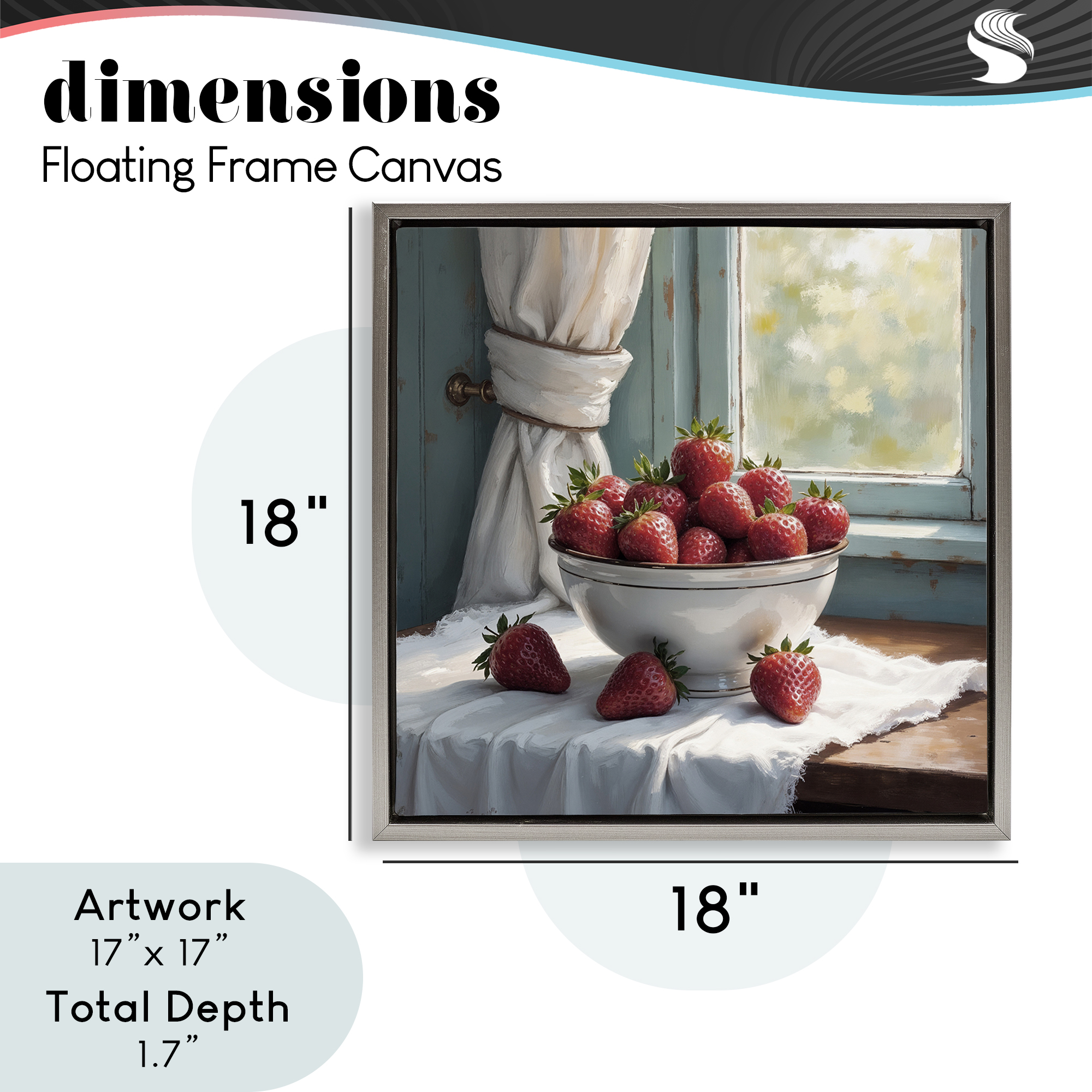 Strawberry Harvest in Window Gray Framed Floater Canvas Wall Art, design by Lettered and Lined