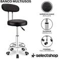 thumbnail image 4 of Banco Multifuncional Acojinado Taburete Multiusos con Ruedas Redondo Banco De Trabajo con Ruedas Silla Giratoria con Reposapiés De Altura Ajustable Oficina Salón SPA Tatuajes (Con Respaldo), 4 of 7