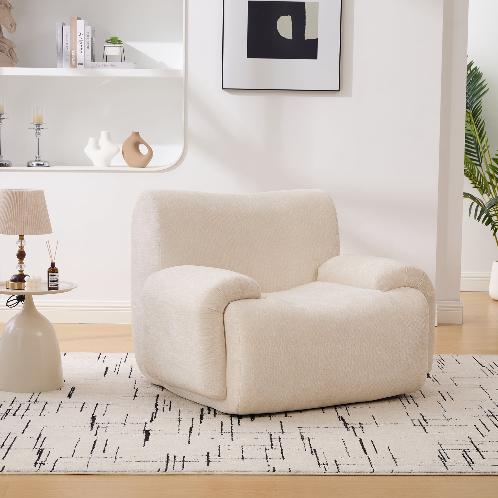 Oversized Accent Chair 43-Inch with Chenille Fabric and Boneless Design, Single Sofa Chair and Comfy Reading Lounge Chair for Living Room Bedroom, Beige
