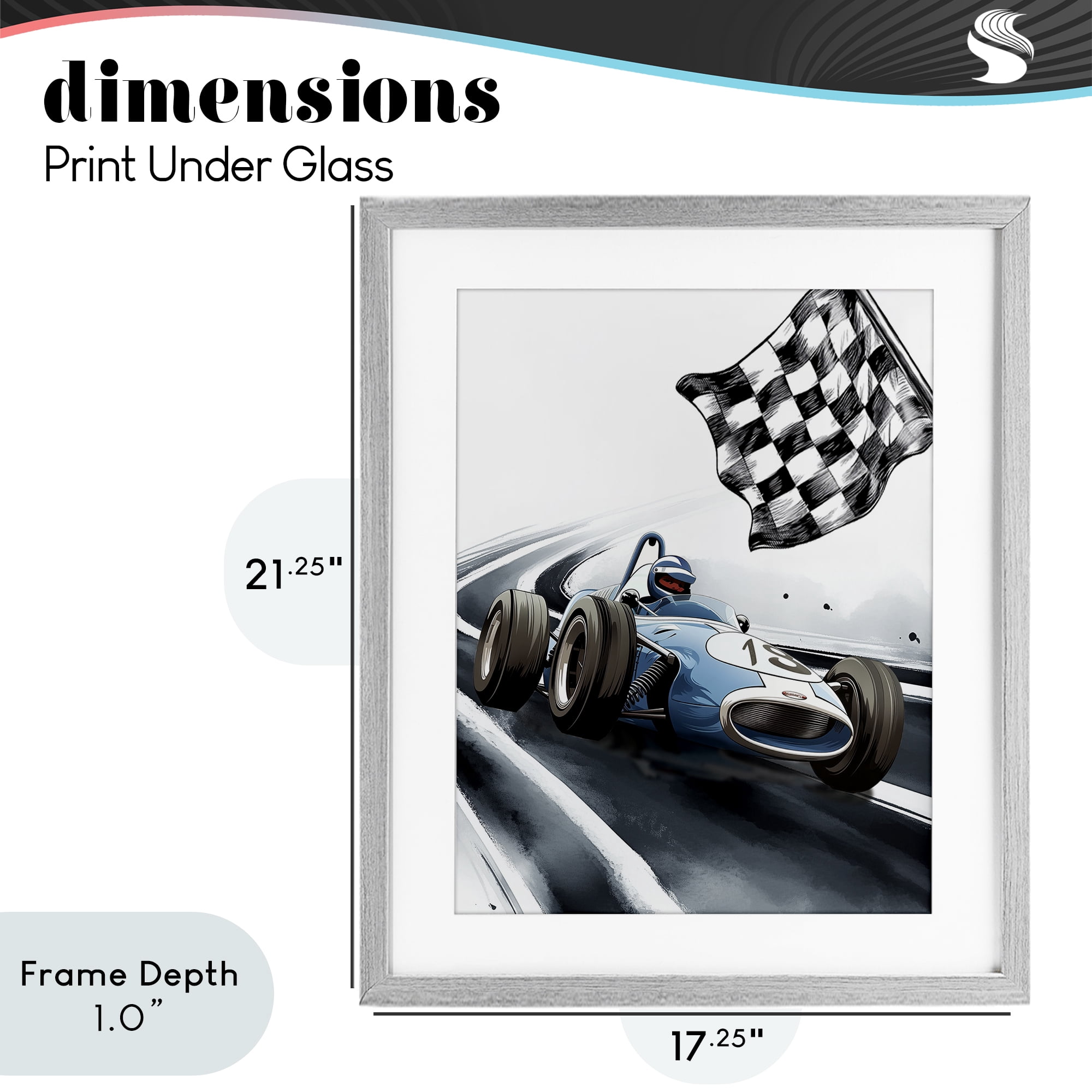 Stupell Industries Dynamic Racecar Driving Gray Framed Print Under Glass, design by Christine Simpson Art