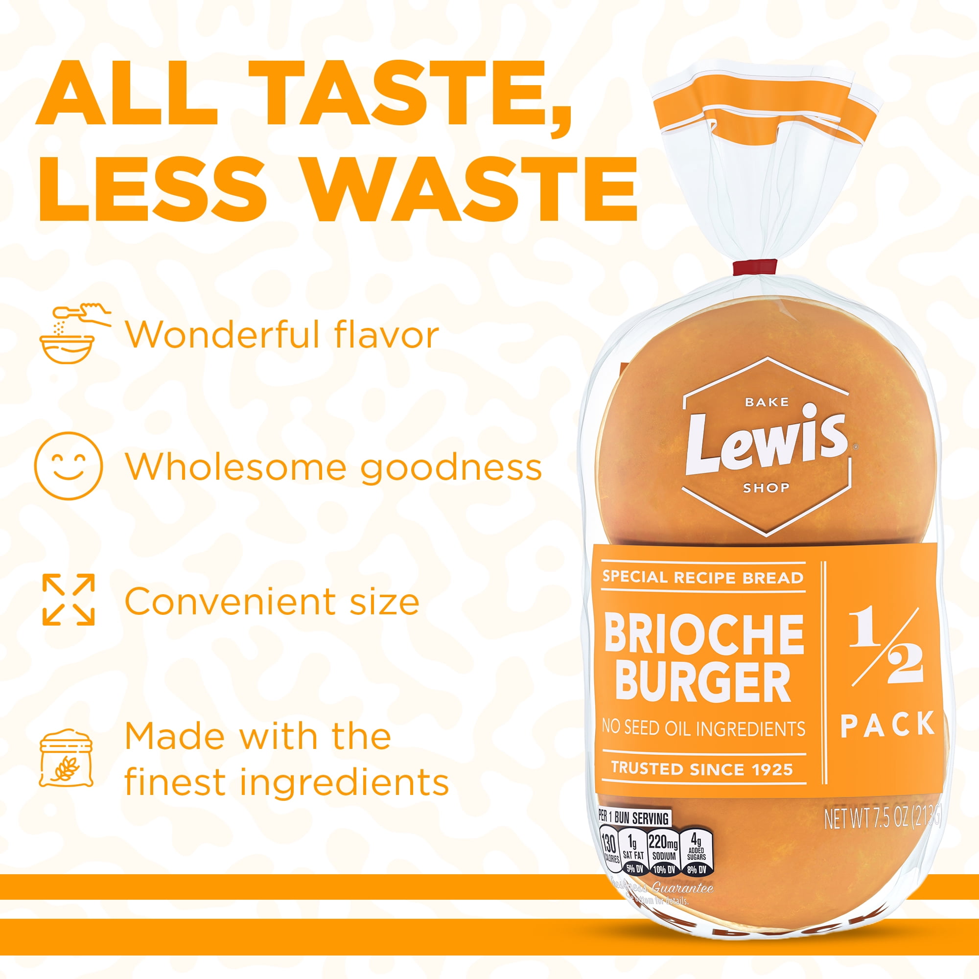 Lewis Bake Shop Brioche Half Pack Burger Buns, 7.5 oz, 4 Count