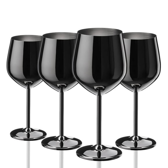 Juego de 4 copas de vino de acero inoxidable WOTOR, 530 ml, color negro