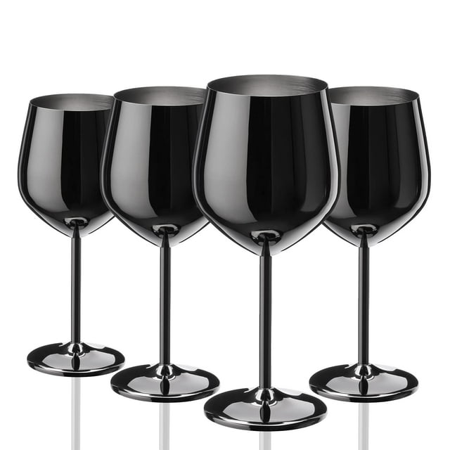 Juego de 4 copas de vino de acero inoxidable WOTOR, 530 ml, color negro