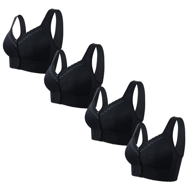 Timegard Wireless Bras for Women 4pc Front Closure Full Support Wide Strap Breathable Comfy Daily Bras