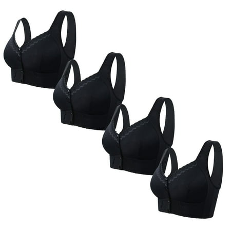 Black of Friday Deals!Clearance Staron 4PC Front Closure Bras for Women Wireless Comfort Bras No Underwire Soft Strap Bra Comfortable Everyday Bras Comfy Bra