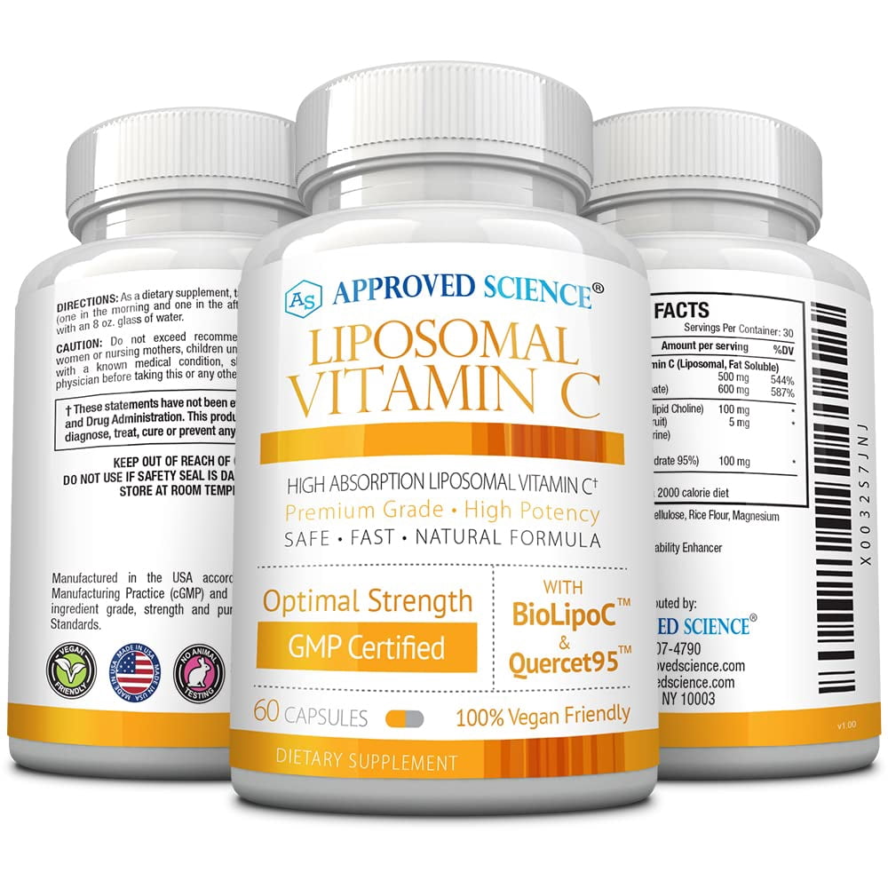 Approved Science Liposomal Vitamin C - 1100 mg - 60 Capsules - Immune Support, Boost Collagen, Antioxidant - High Absorption - Fat Soluble - Non GMO - Vegan - Made in The USA