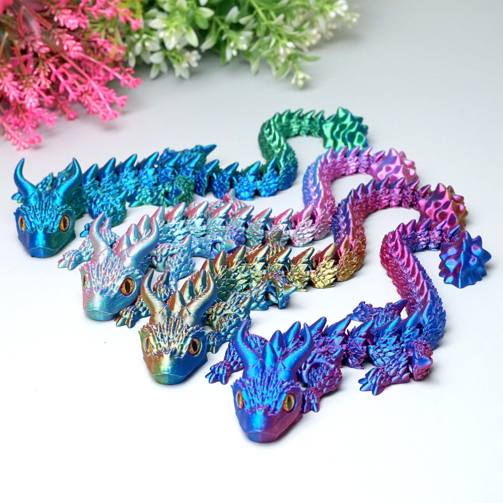 4pcs/set 3D Printed Triceratops ,Flexible Joint Animal lacertid Figurines,Realistic Eyes, Home Office Decor,Fidget Toy for Adults Teens Boy Festival Gifts