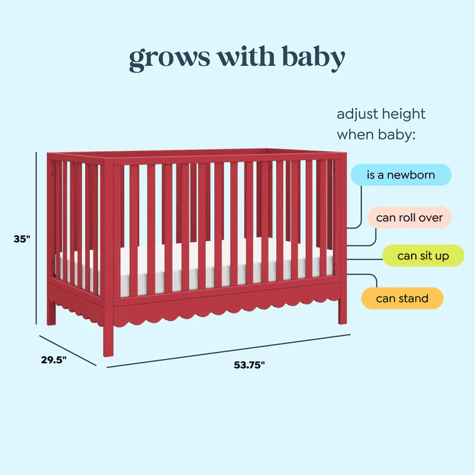 daVinci Sammy Scallop 4 in 1 Convertible Crib, Strawberry Red