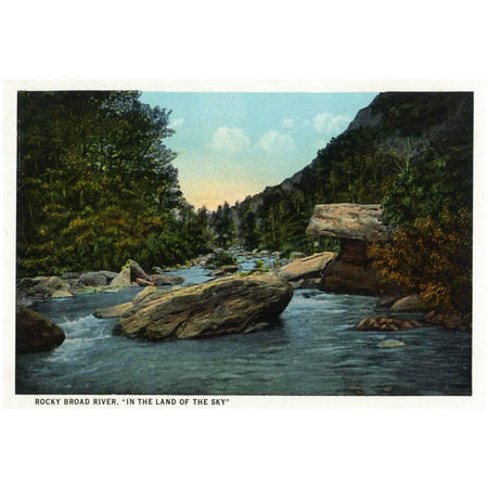 Blue Ridge Mountains, North Carolina - Rocky Broad River Scene Poster -