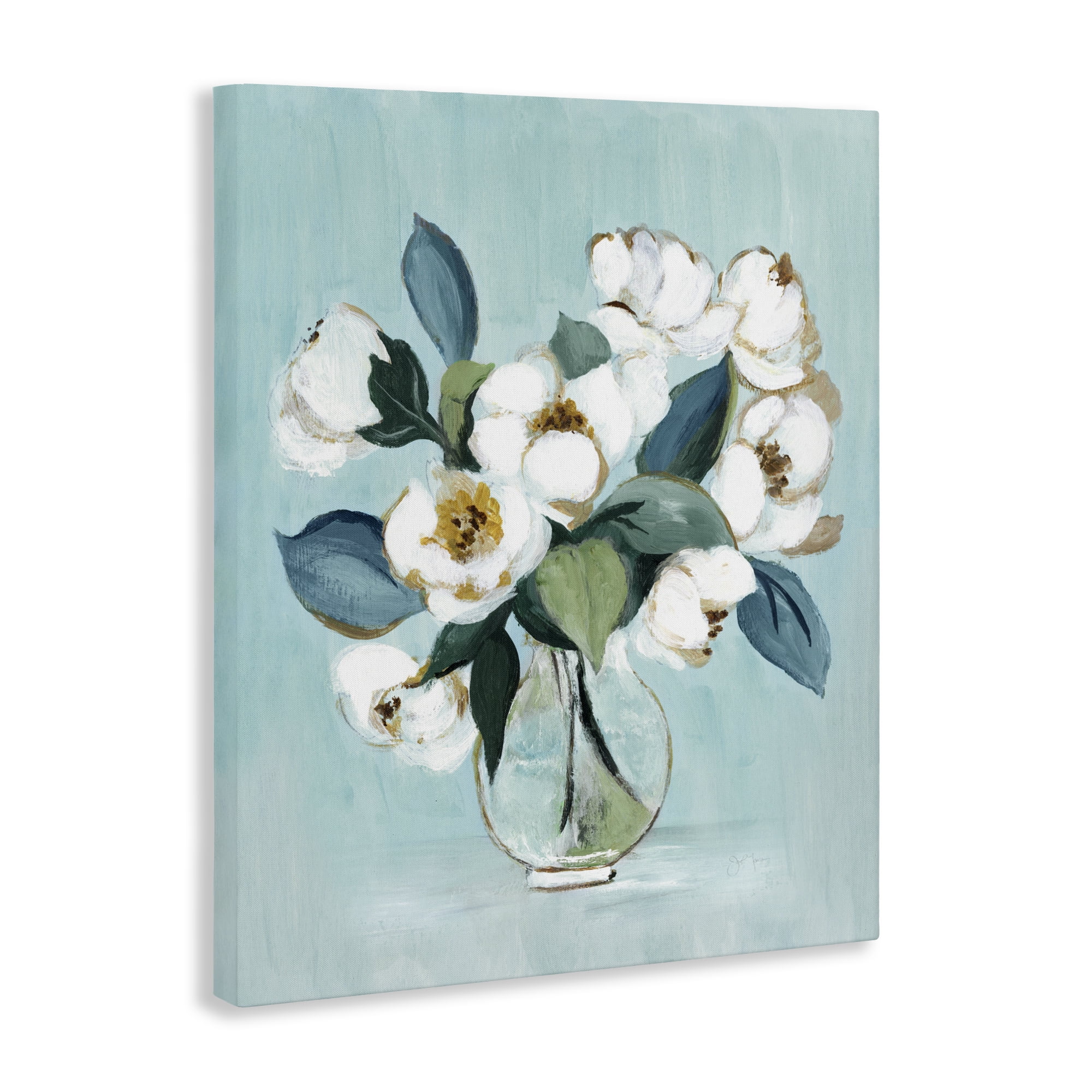 Stupell Industries Magnolia Arrangement over Blue Canvas Wall Art, design by Janet Tava