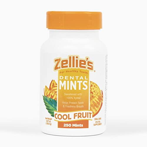 Zellies | 100% Xylitol Sugar Free Fruit Mints Breath Mints | Non-GMO, Low-Calorie, Gluten Free, Vegan & Kosher Jar of Mints - (250ct)