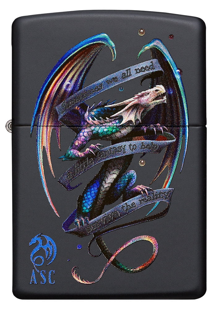 Zippo Anne Stokes Mythical Dragon and Banner Black Matte Pocket Lighter