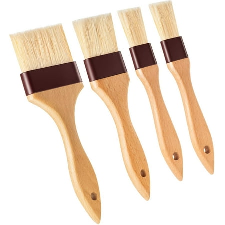 

4 Pieces Pastry Brushes Basting Oil Brush with Boar Bristles and Beech Hardwood Handles Barbecue Oil Brush for Spreading Butter Cooking Baking Brush (1 Inch 1 1/2 Inch)