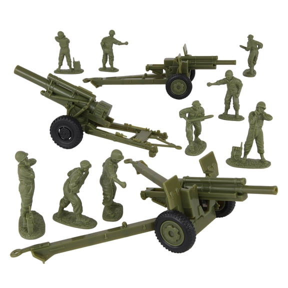 BMC CTS WW2 US Howitzer Artillery & Crew 12pc OD Green Plastic Army Men Playset