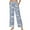 Floral Print Light Grayish Blue, variant on SCRAWLGOD Floral Print Blue White Women Flowy Pants Drawstring High Waist Wide Leg Palazzo Pants Loose Fit Lightweight Trendy Lounge Trousers with Pockets, S