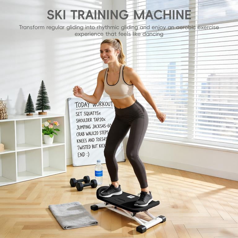 Korogimeeet Ski Balance Board with LCD, Total Body Cardio Trainer Simulates Cross Country Skiing, Tracks Skiing Steps Time Calories, Compact Easy Storage, 24 x 11 x 7 Inch