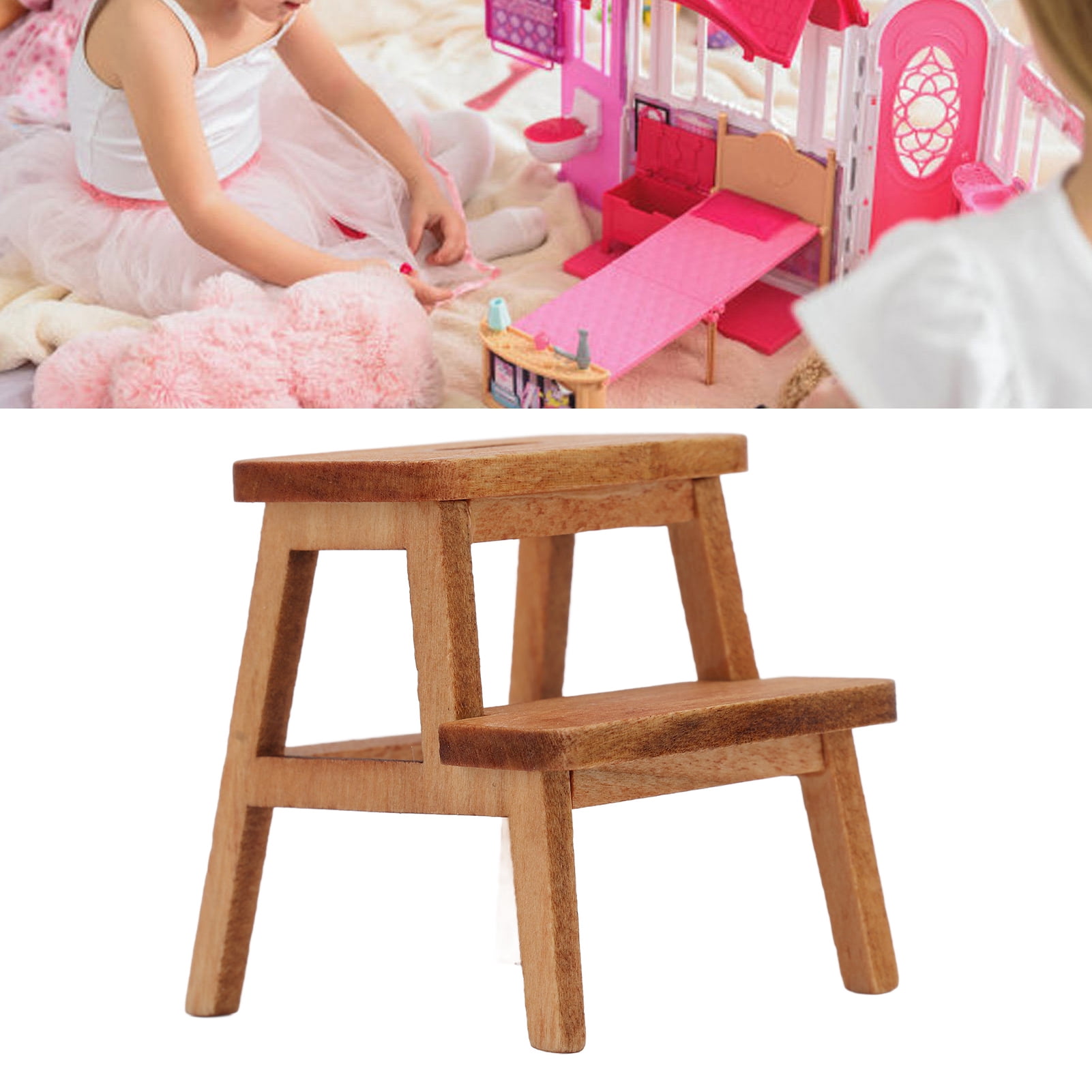 Tabouret Miniature de Maison de Poupée, Tabouret de Maison de Poupée en Bois 4 Pieds de Chaise 1/12 Conçu pour la Maison pour Amateur de Bricolage Blanc, Bois
