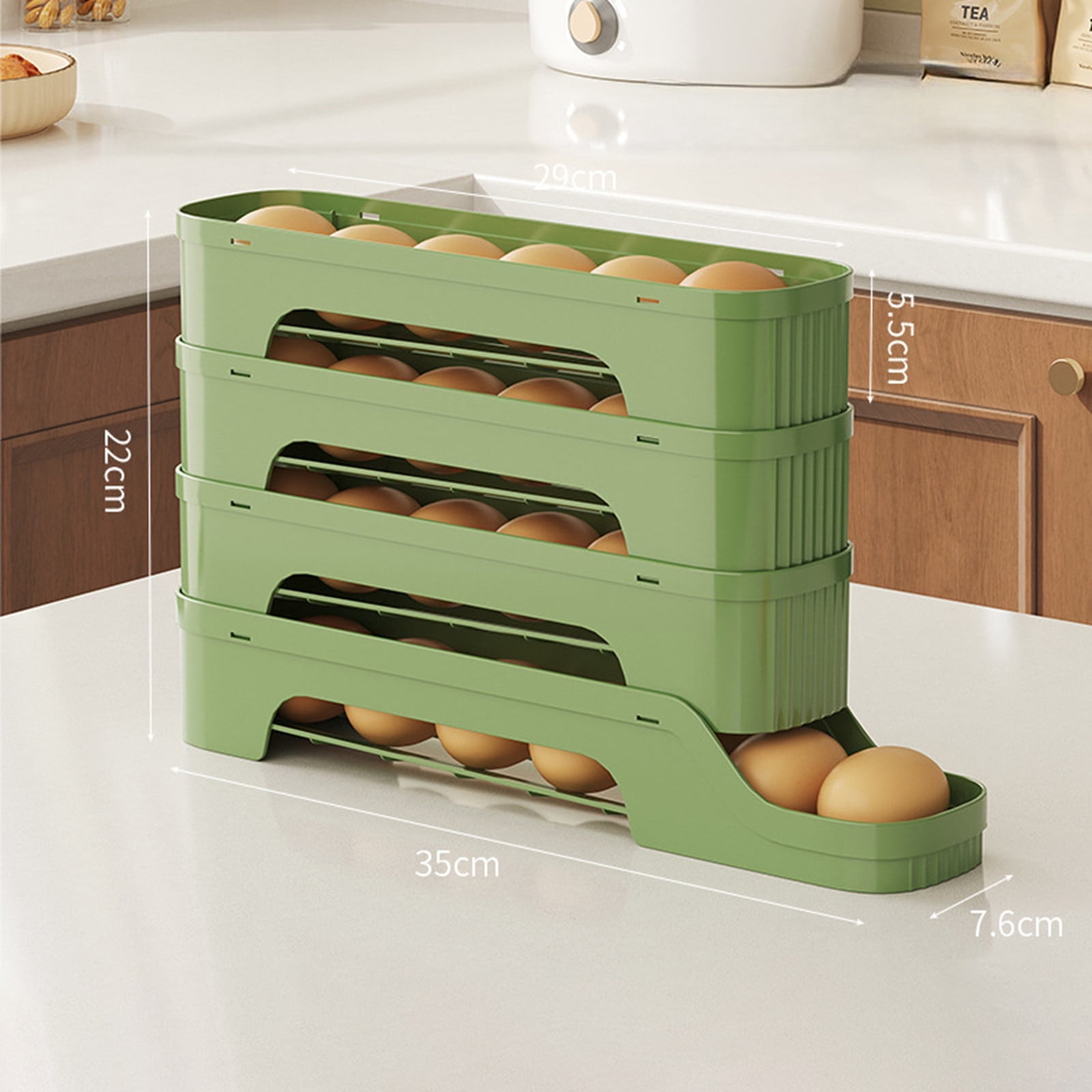 Large Capacity Automatic Scrolling Refrigerator Egg Rack Organizer Stackable Food Grade Sliding Tray Container For Kitchen Fridge Door Storage