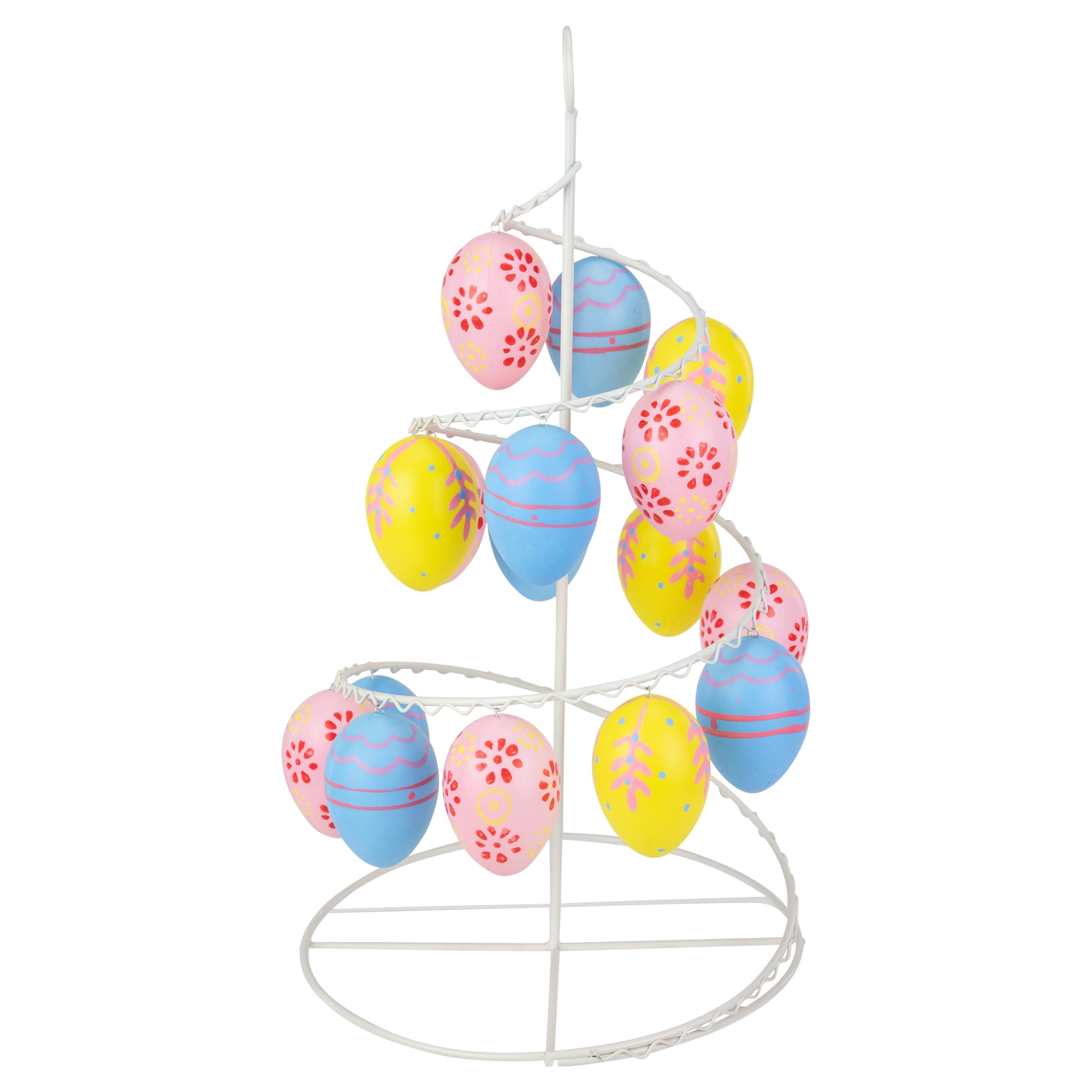 Northlight Floral and Striped Easter Egg Tree - 14.25" - Blue/Yellow/Pink