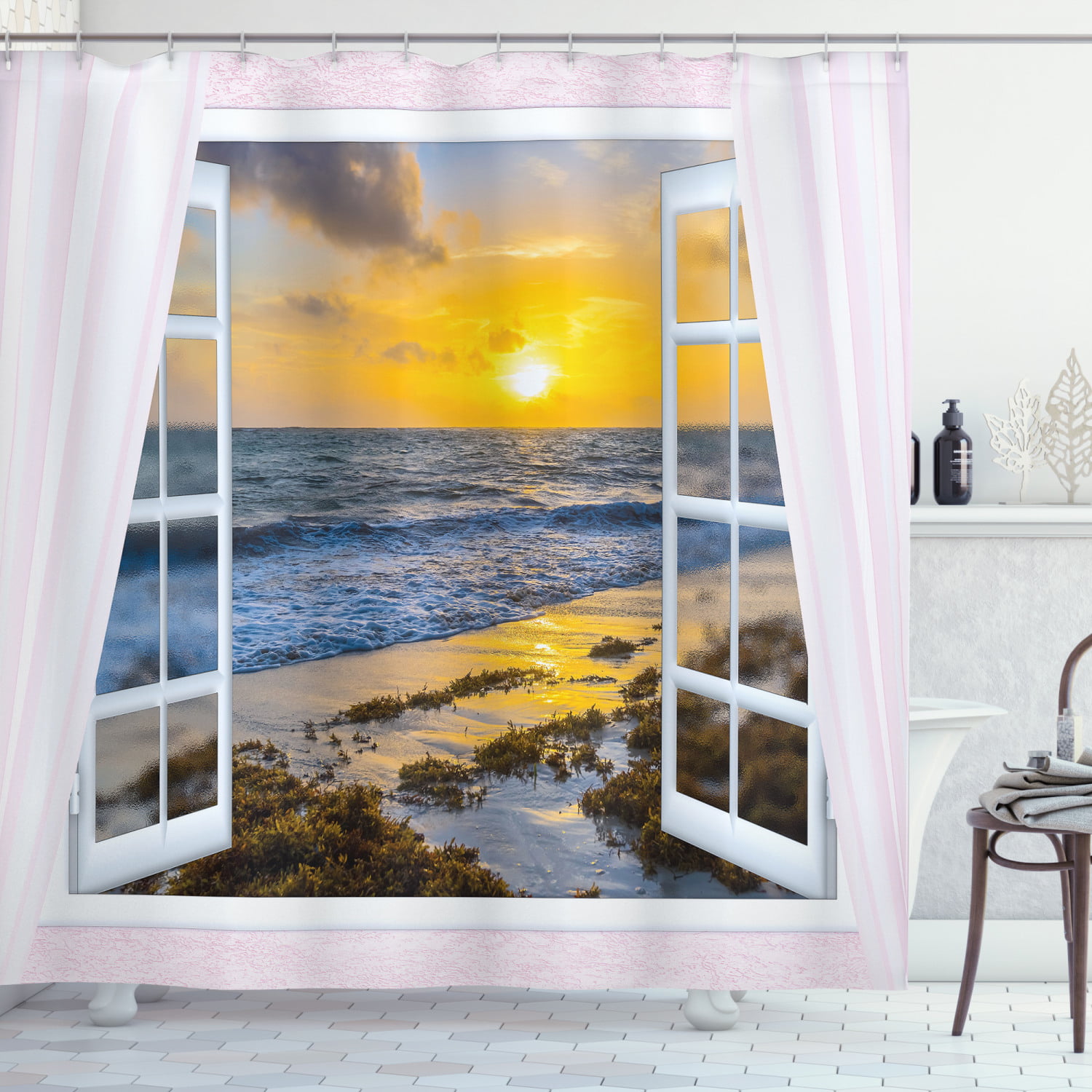 71" Waterproof Fabric Shower Curtain Bathroom home decor Sea bridge and sunset 