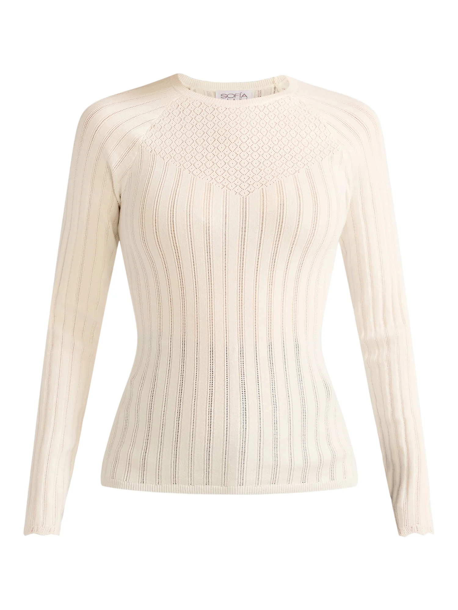 Sofia Jeans Women's Lace Crewneck Sweater with Long Sleeves, Lightweight, Sizes XS-XXL