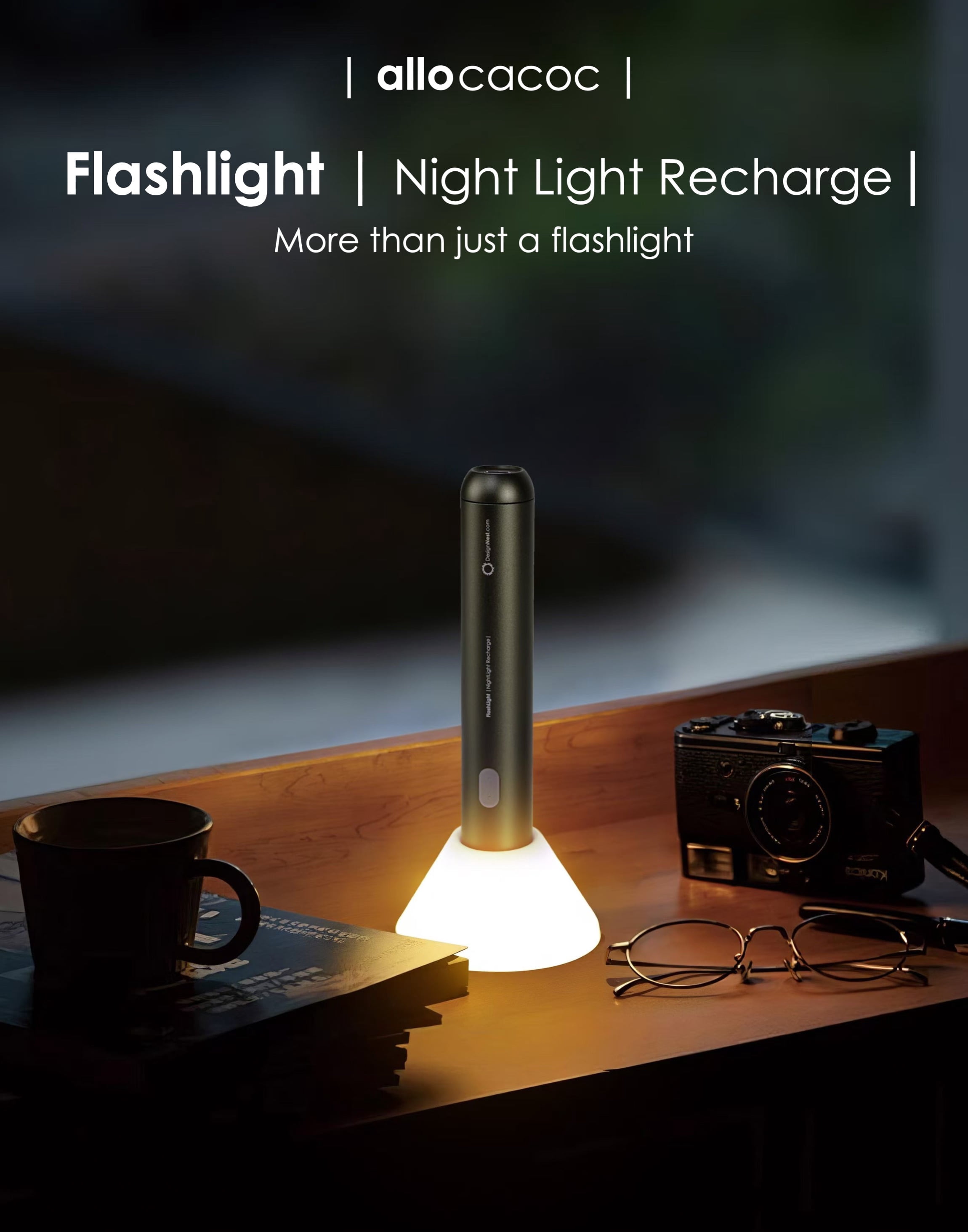 DesignNest Flashlight Nightlight LED Dimmable Night Lights, Gray